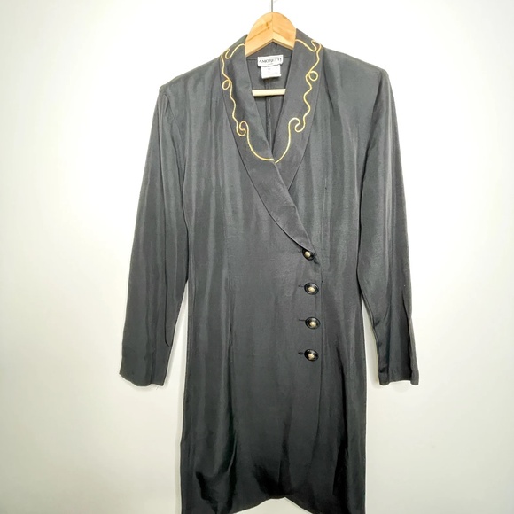 90s Amoretti Button Front Dress with Gold Detailing | Vintage Amoretti Black Dre - Picture 2 of 8